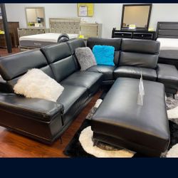 Rio Black Leather Sectional Sofa W/Ottoman---Only $899---Limited Inventory!!!---Delivery Available 