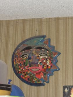 Hand Painted Peruvian Sun Face Wall Mask – Folk Art Decor