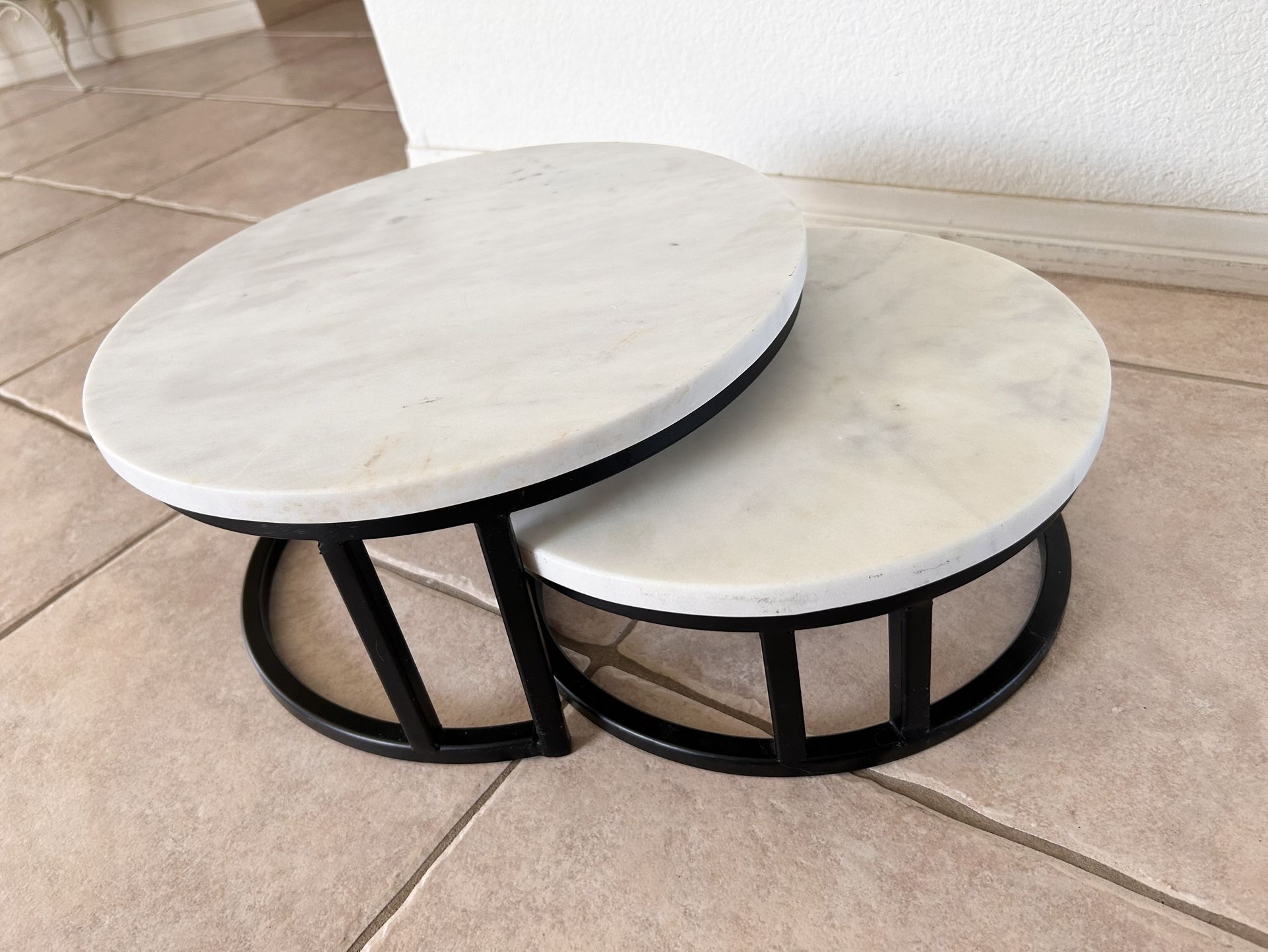 2 - Round Marble Top Stool Table Set.