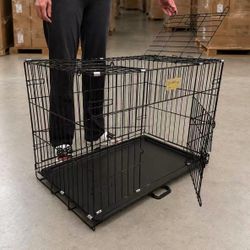 New In Box 30 Inch Foldable 2 Doors Steel Wire Collapsible Dog Cage Crate Kennel With Removable Tray 