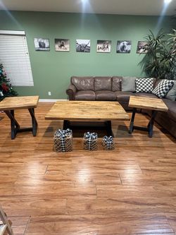 Rustic Wood and Metal 3-Piece Table Set