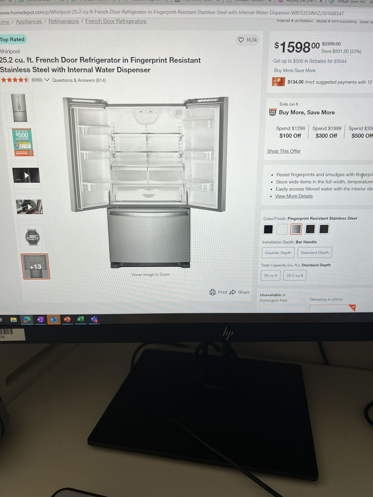 1 Year Old Like New Whirlpool Stainless Steel Refrigerator