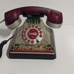 Vintage Coca Cola Stained Glass Look Rotary Telephone Decorative Display Phone
