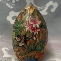 Hand Painted Egg Shape with Sm Buddha Inside