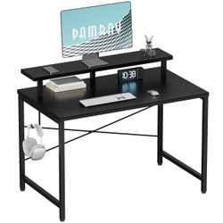 Pamray 32 Inch Small Computer Desk with Monitor Stand, Simple Office Desk with Headphone Hook for Small Spaces, Kids Study Writing Table for Bedroom, 