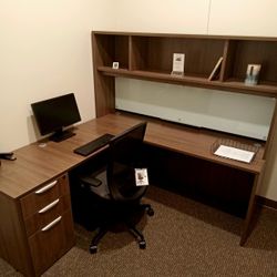 L Shaped Office Desk with Hutch and Glass Magnetic White Board