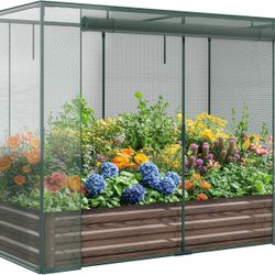 2 in 1 Galvanized Raised Garden Bed Kit with Mesh 72.8" x 37.4" x 59" Plant Protection Tent