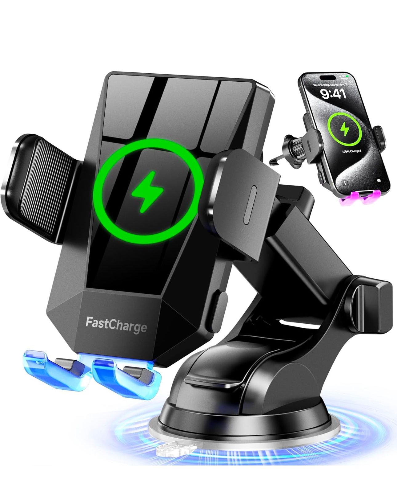 Wireless Car Charger Phone Holder, 15W Fast Charging Cnuoky Phone Mount Phone Holders for Your Car Dashboard Windshield Air Vent for iPhone 16 15 14 1