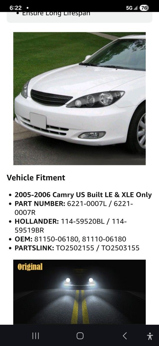 New Headlight Assembly 05-06 Toyota Camry