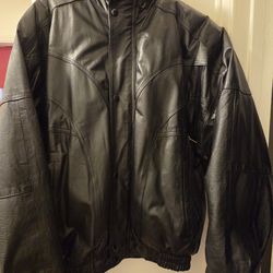 Vintage Black Leather Bomber Jacket Size Large