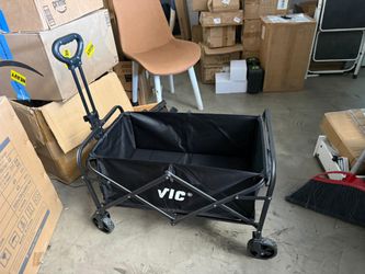VIC Collapsible Folding Wagon, Beach Wagon Cart Heavy Duty 350LBs Foldable, Utility Grocery Wagon with Side Pocket for Camping Garden Sports, L4s