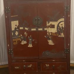 Antique Coromandel Red Painted and Lacquered Chinese Cabinet