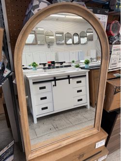 hop Kate and Laurel Hatherleigh Natural 24 in. W x 36 in. H Modern Arch Wood Wall Mirror