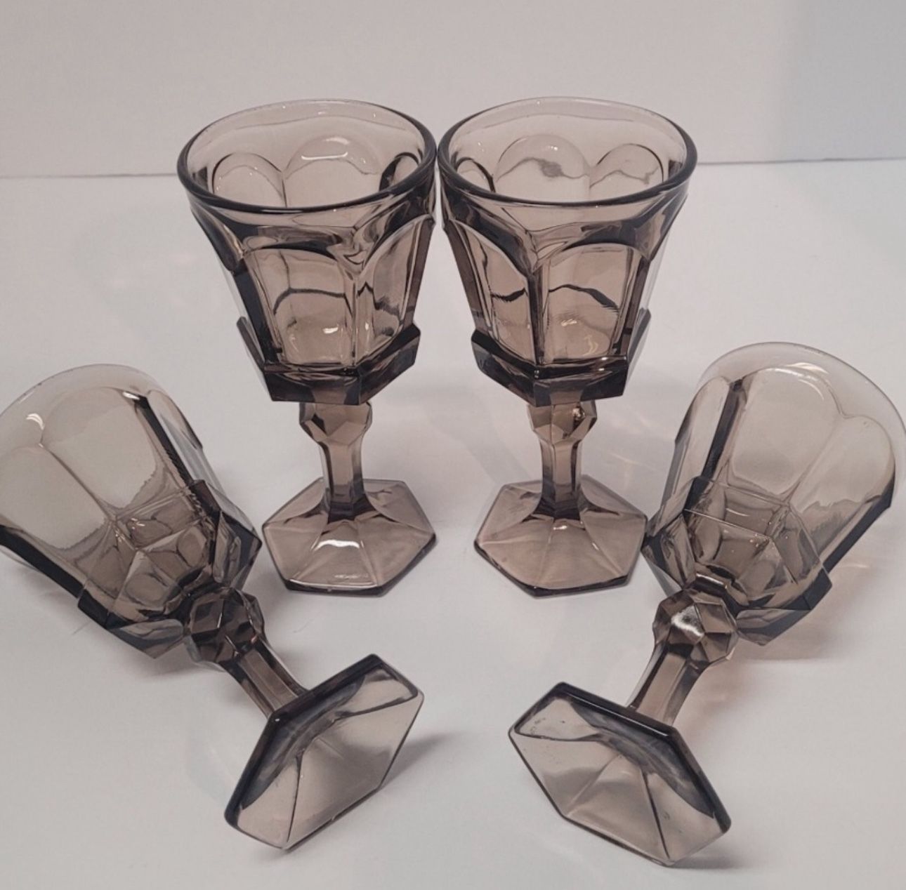 Vintage Fostoria Stemware, 4 Virginia Smokey Gray Wine Glasses