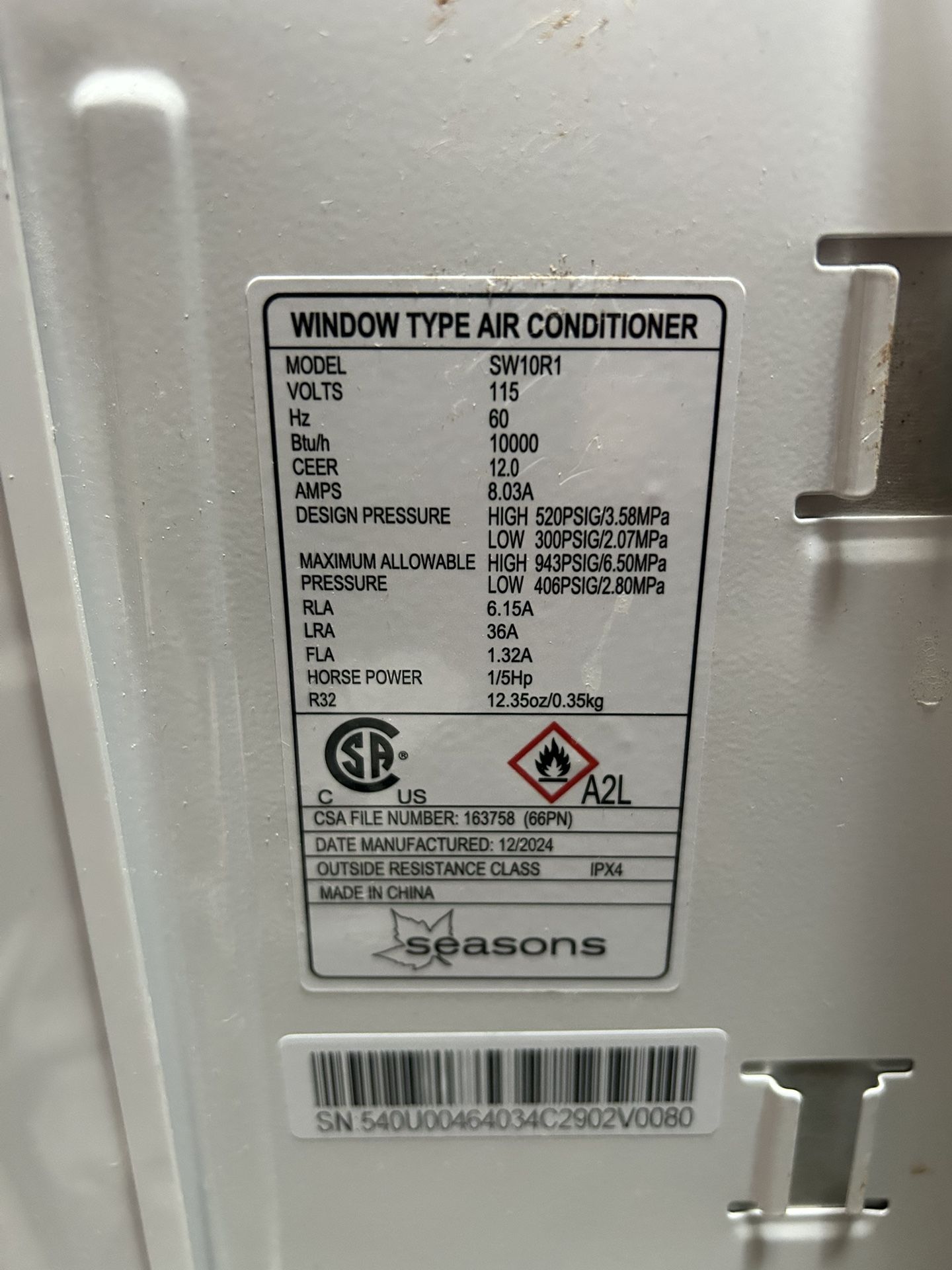 Seasons Window AC 1ton BTU