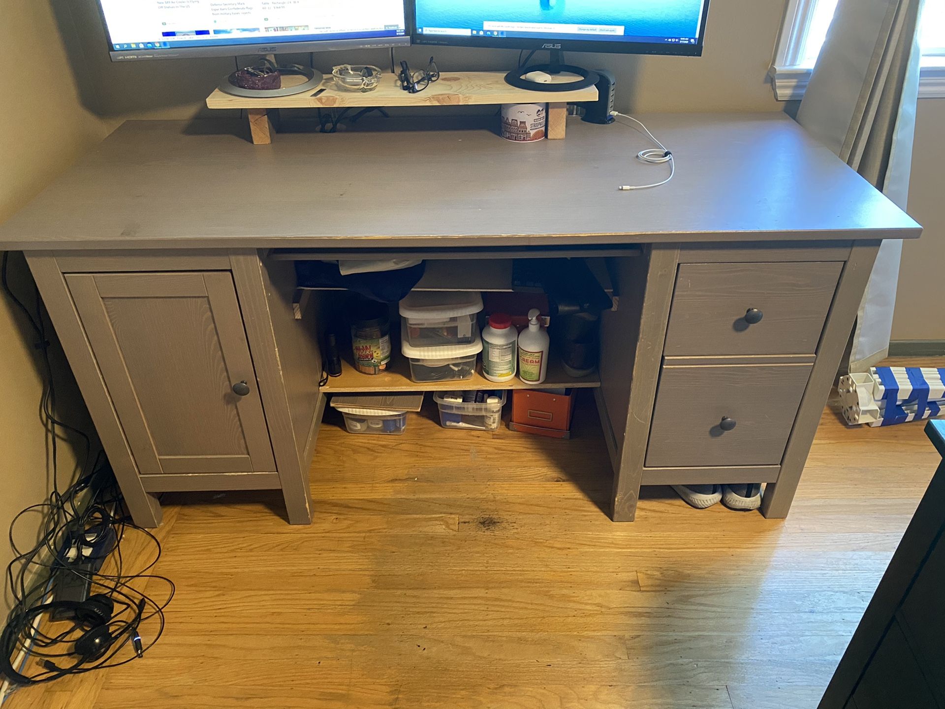 Grey Ikea Hemnes Desk with Hutch