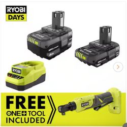 ONE+ 18V Cordless 3/8 in. Ratchet Kit with (1) 18V 2.0 Ah Battery, (1) 18V 4.0 Ah Battery, and Charger