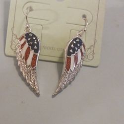 RED WHITE AND BLUE WING EARRINGS