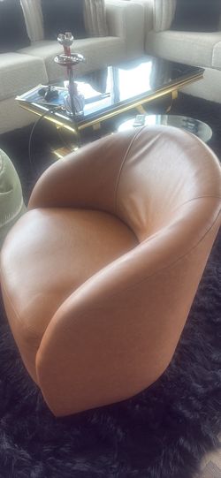 Tan Faux Leather Barrel Swivel Chair