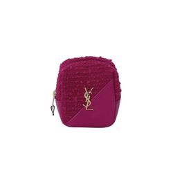 Saint Laurent Logo Cube Tweed Magenta Leather Key Ring Charm