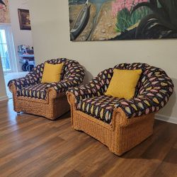 Vintage 1970's Rattan Lounge Chairs 