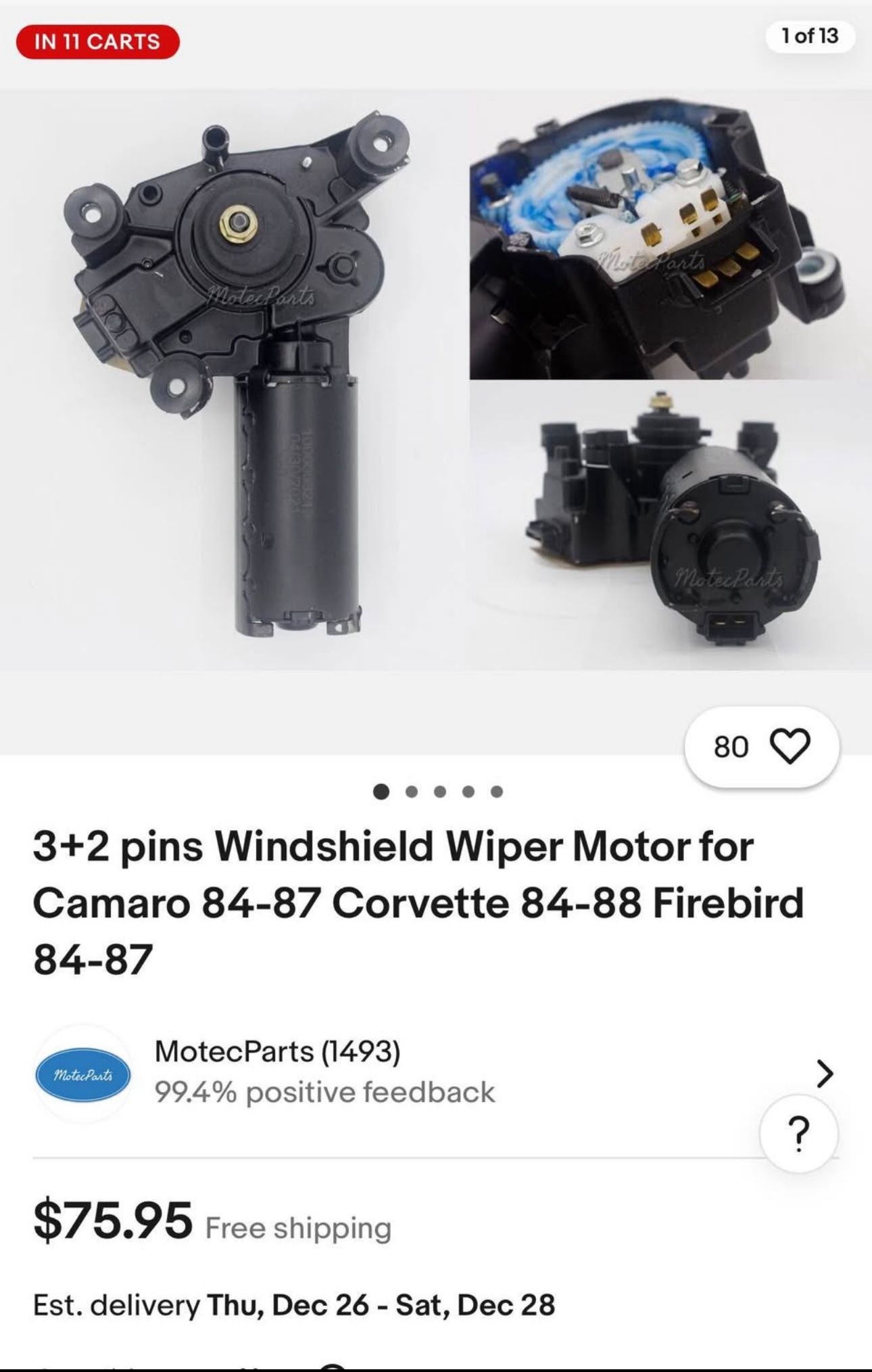 WAI WPM175 3+2 pins Windshield Wiper Motor for Camaro 84-87 Corvette 84-88 Firebird 84-87