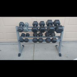 20 to 50 + 80 lb dumbbells with rack