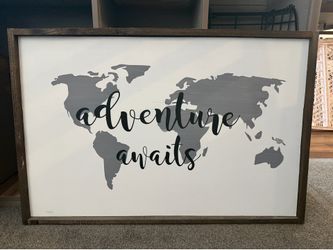 Solid Wood Framed “Adventure Awaits” Wall Art – 35.5” x 23.5”