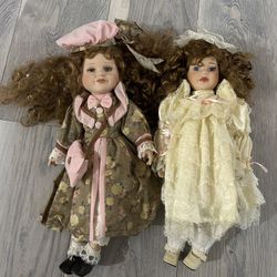 2 Porcelain Dolls by Wondertreats – 16” Victorian Style – Vintage Set 