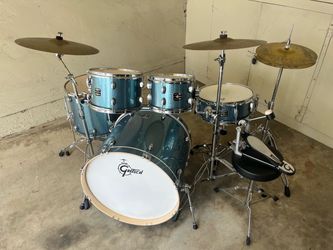Complete Gretsch 5pc Drum Set! Everything you need. Aqua Sparkle.  Cymbal