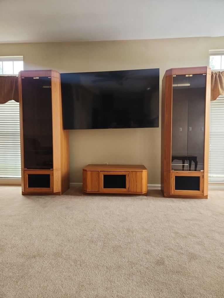 Four-Piece Oak Wood Entertainment Center (TV Not Included)