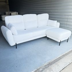 White L-Sectional Sofa With Ottoman 