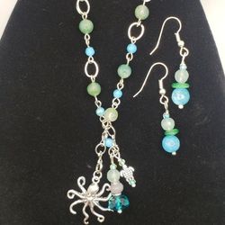 Octopus Charm Necklace With Matching Earrings 