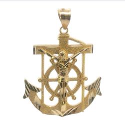 14k Yellow Gold Anchor Mariners Cross Pendant Charm Necklace  8.32g GP3096233