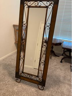 Floor Standing Full Length Mirror with Scroll Frame