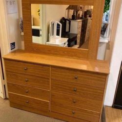 Dresser 8 Drawers With Mirror Compress Wood 🪵