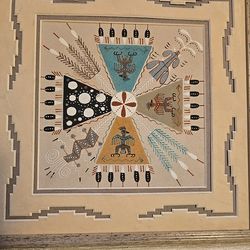 Vintage Navajo Sand Art Picture Beautifully Matted