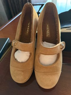 Chanel Suede Mary Jane Block Heel Pumps