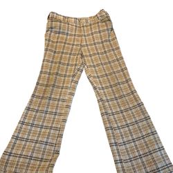 Vtg Day ‘s Sportswear Plaid Bell Bottom Pants 1970s Brown Orange Tan 17” Flat 