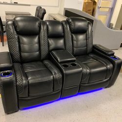 📍Same day delivery 📍[EXCLUSIVE] Party Time Midnight LED Power Reclining Living Room Set with Adjustable Headrest