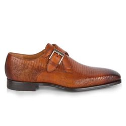 Magnanni Cuero Monk-Strap Croc-Embossed Leather Derbys CARAMEL Size 9.5 Retail  $450 MADE IN PORTUGAL 