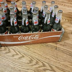22 Long Neck Pepis Bottles Richard Petty Unopened In A Coca Cola  Antique Wooden Case