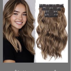 Hair Extensions Clip Ins - 14 Inch Wavy Synthetic Clip In Hair Extensions For Women And Girls (Color: Chestnut Brown With Golden Highlights)