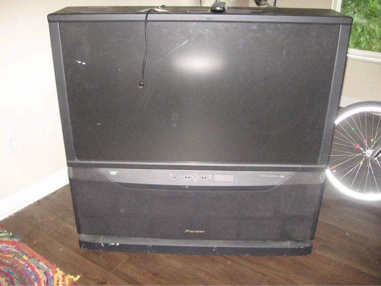 Very large 50 inch TV with large speakers and remote. Must go this week. You will have to move it