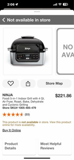 NINJA Foodi 5-in-1 Indoor Grill with 4 Qt. Air Fryer, Roast, Bake, Dehydrate and Cyclonic Grilling