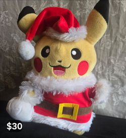 POKEMON CENTER CHRISTMAS PIKACHU SANTA W/SACK PLUSH 2014