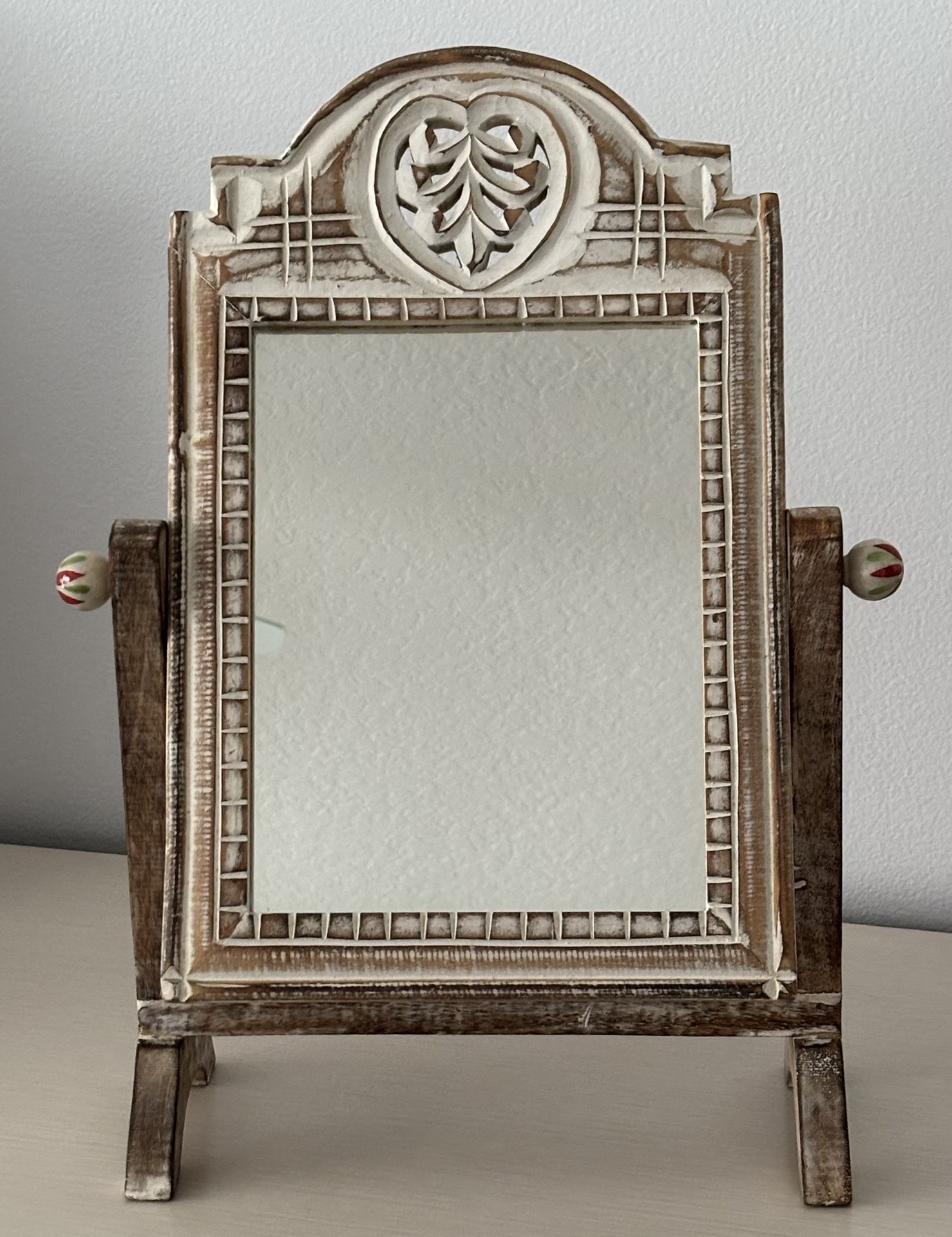 19”H Carved Oak Wood Tilt Top Table Mirror