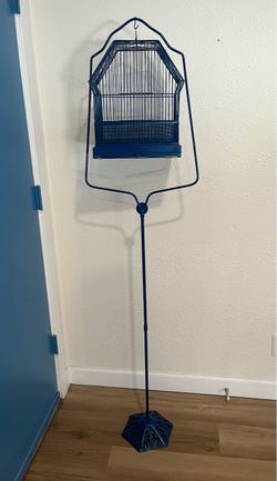 Vintage Metal Hanging Bird Cage With Stand Blue