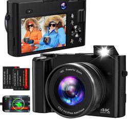 4K Digital Camera for Photography Autofocus 64MP Vlogging Camera for YouTube with Dual Cameras 16X Digital Zoom 4K Compact Travel Video Camera with 32
