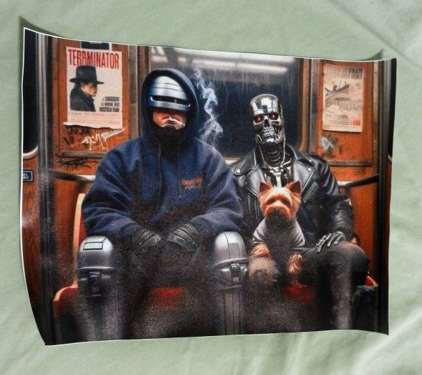 Canvas Poster wall print 12x18 Robocop & Terminator one subway with dog